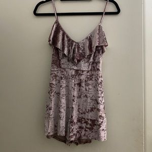 Violet crushed velvet satin romper